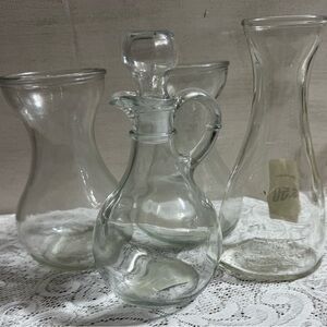 Set of Clear Glass Vases and Decanter Lot